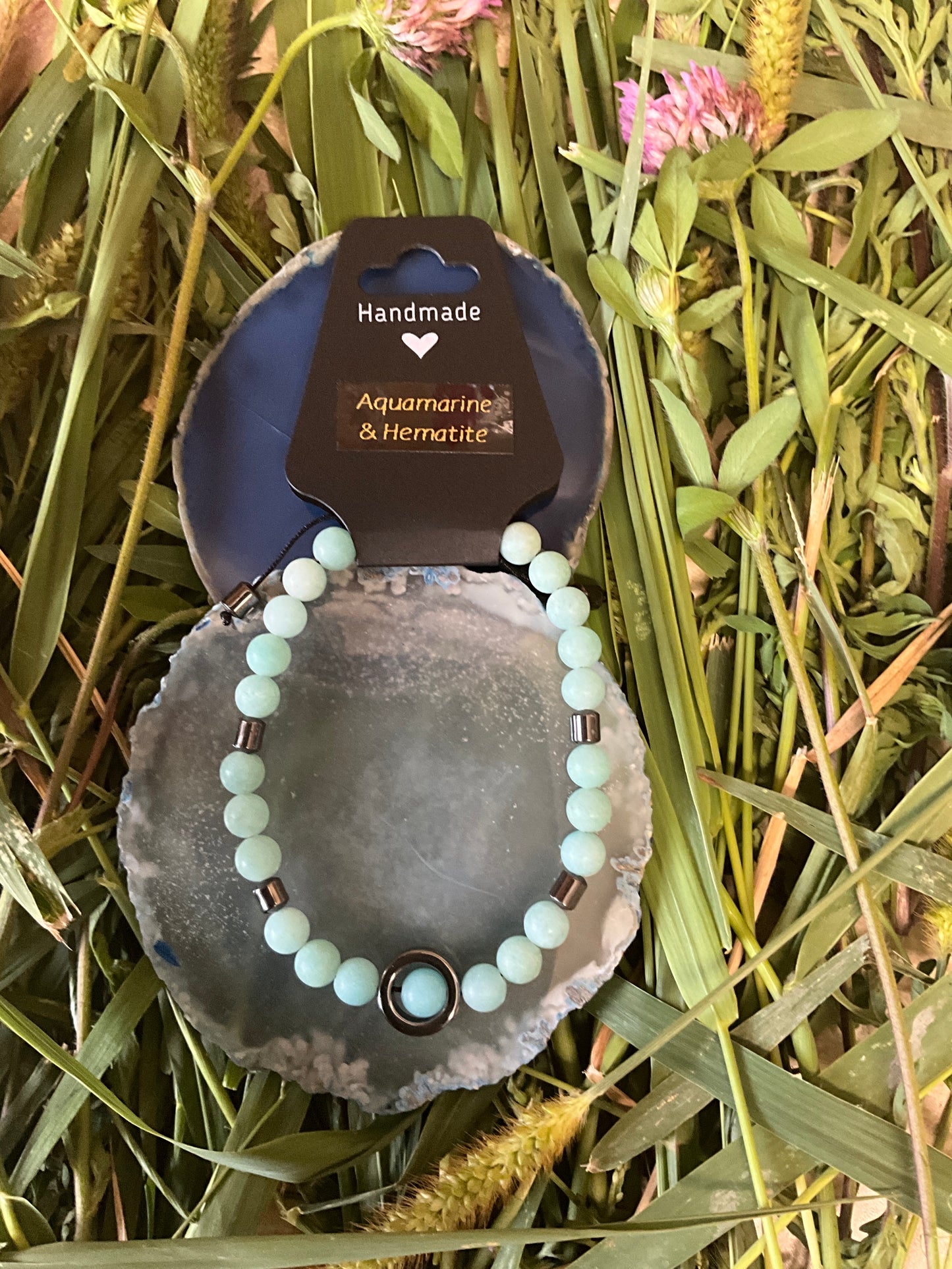 Influential Vibrations: Adjustable Bracelet - Aquamarine & Hematite