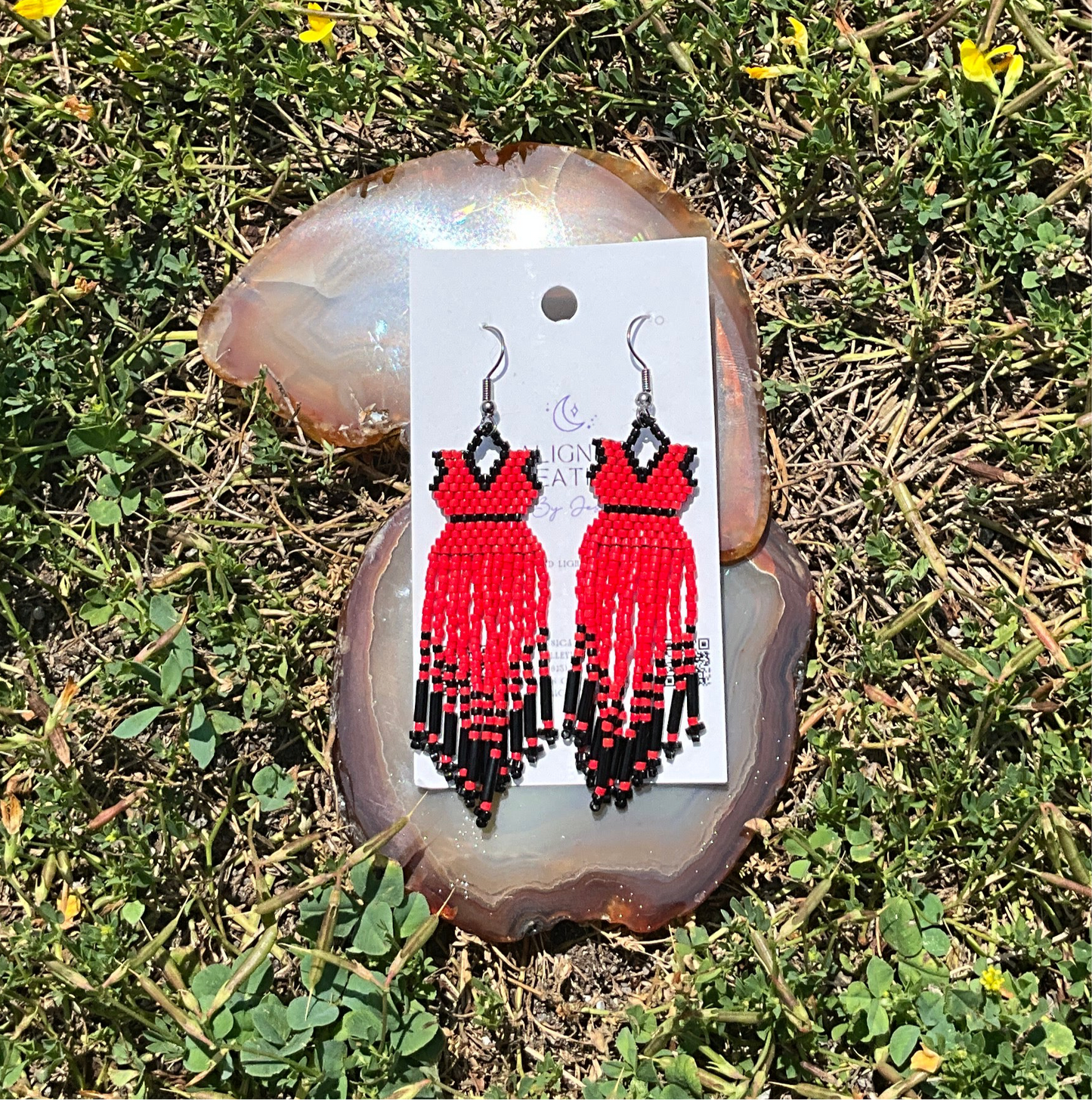 Red Dress Beaded Earrings by Aligned Creations by Jess