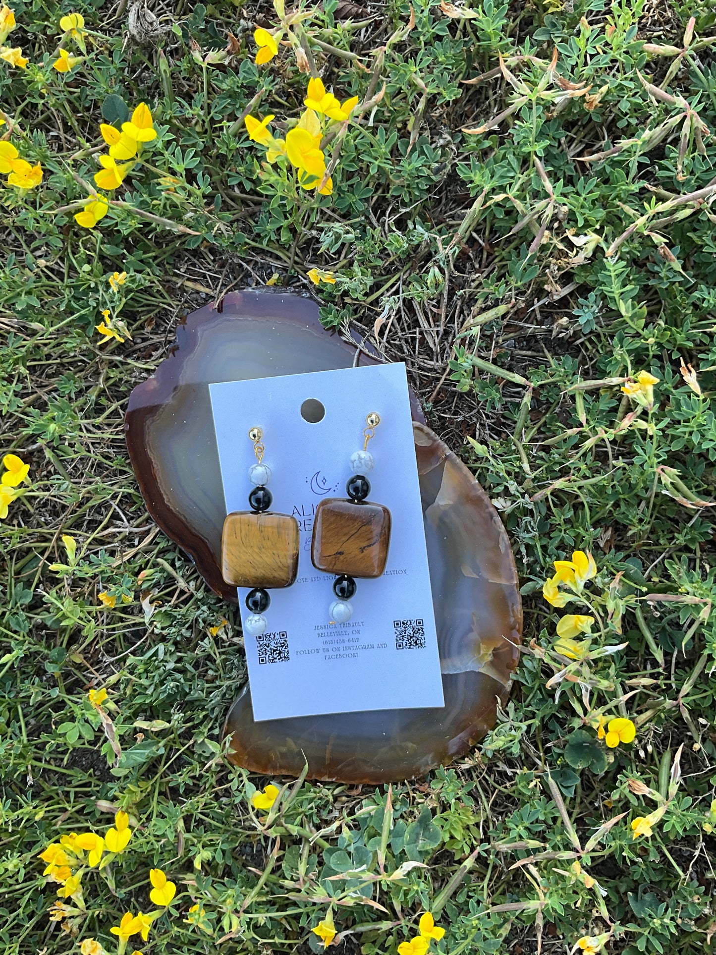 Beaded Earrings with Tiger Eye Stone by Aligned Creations by Jess