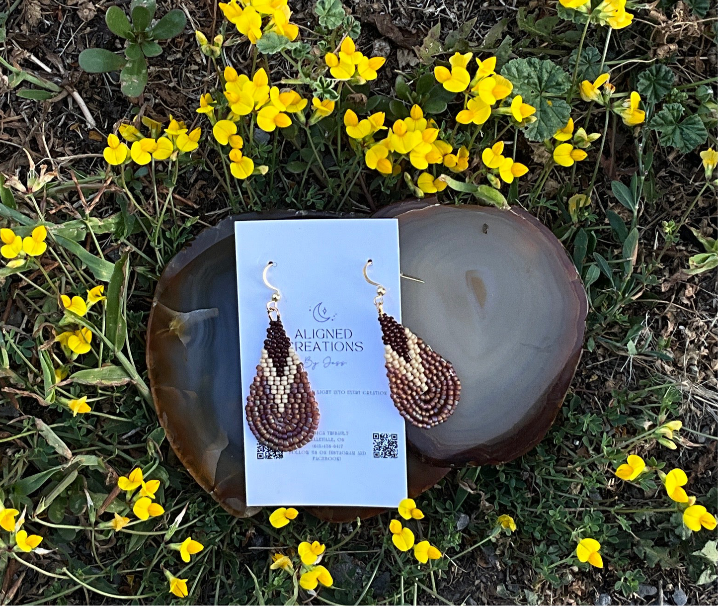 Aligned Creations By Jess - Medium Sized Earrings Burgundy/Off-White/Multicoloured beads