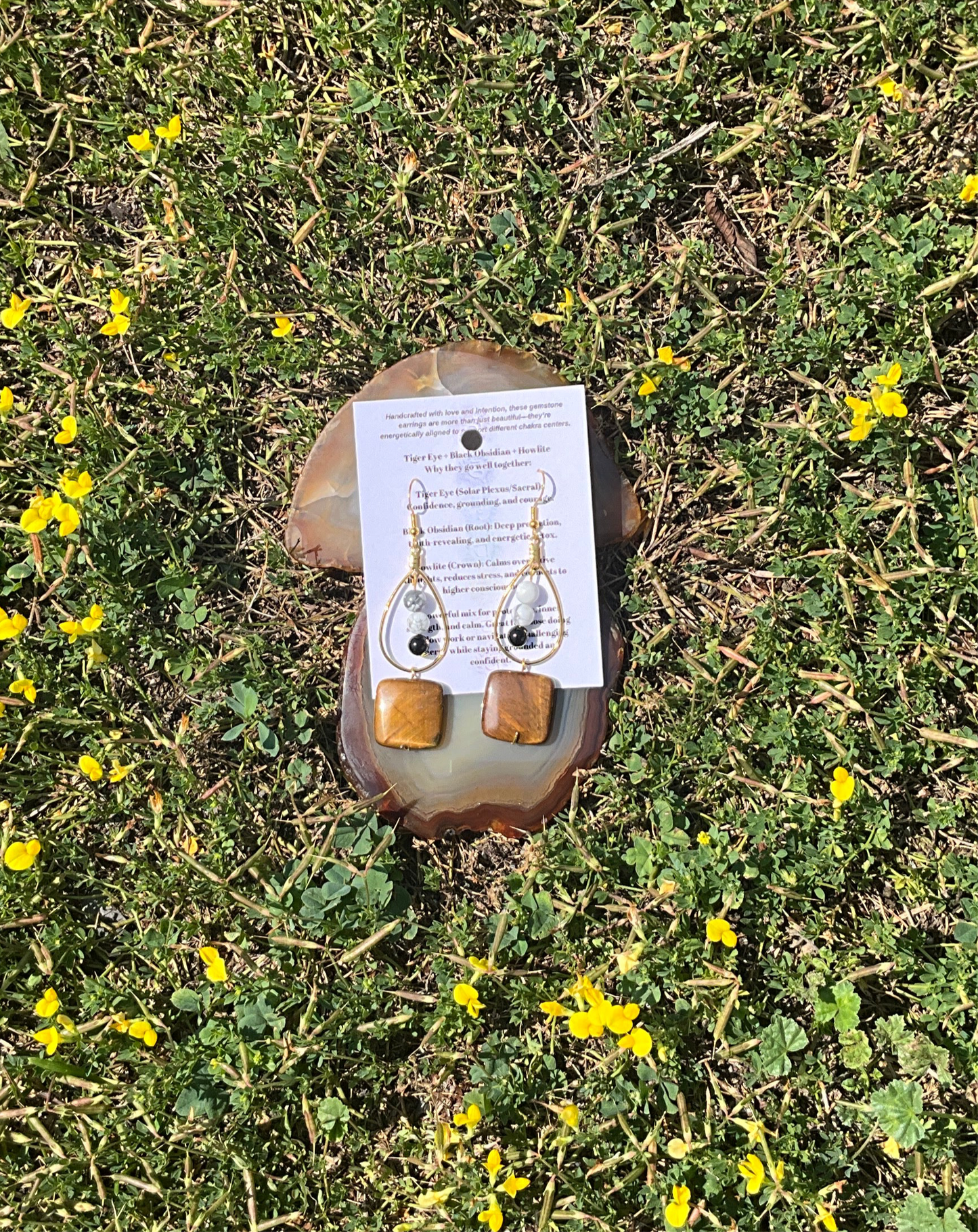 Tiger Eye + Black Obsidian + Howlite Dangle Earrings by Aligned Creations by Jess