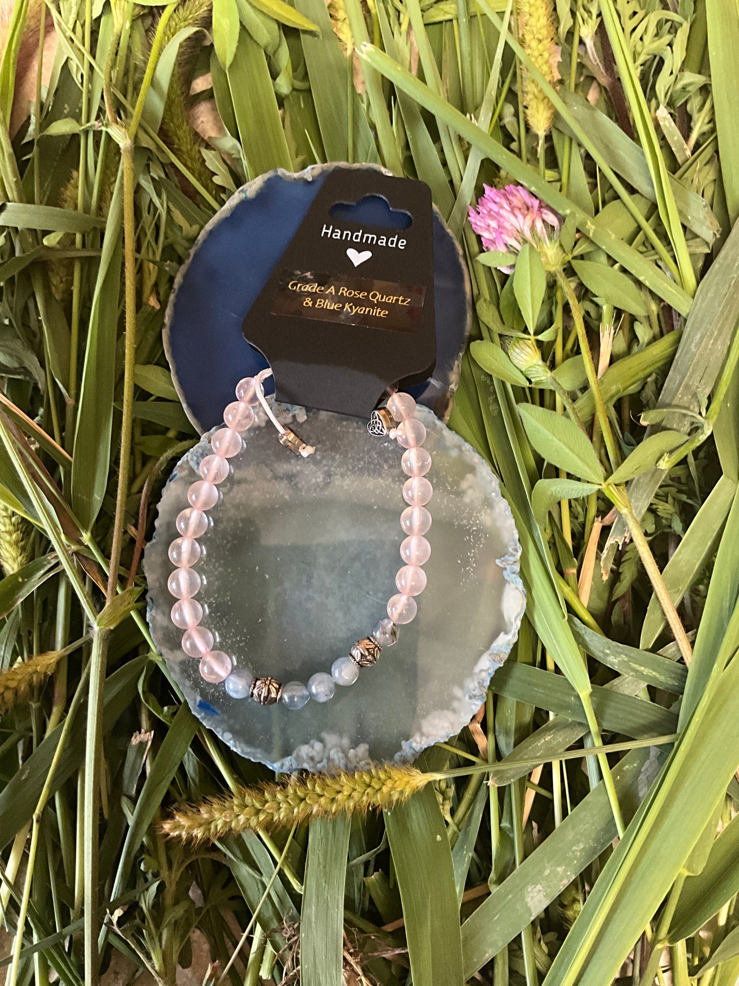 Influential Vibrations: Adjustable Bracelet - Grade A Rose Quartz & Blue Kyanite
