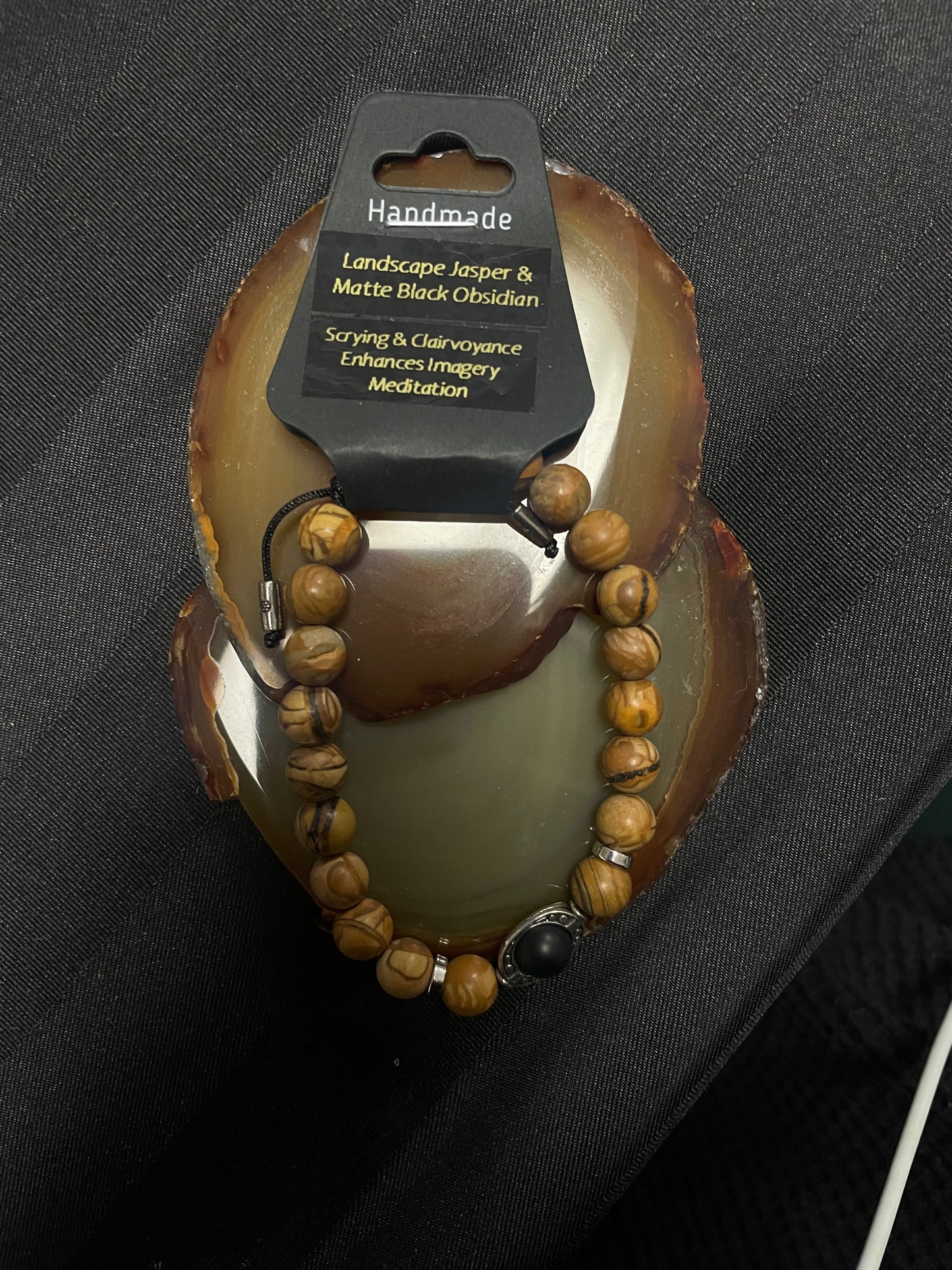 Landscape Jasper & Matte Black Obsidian - Bracelet