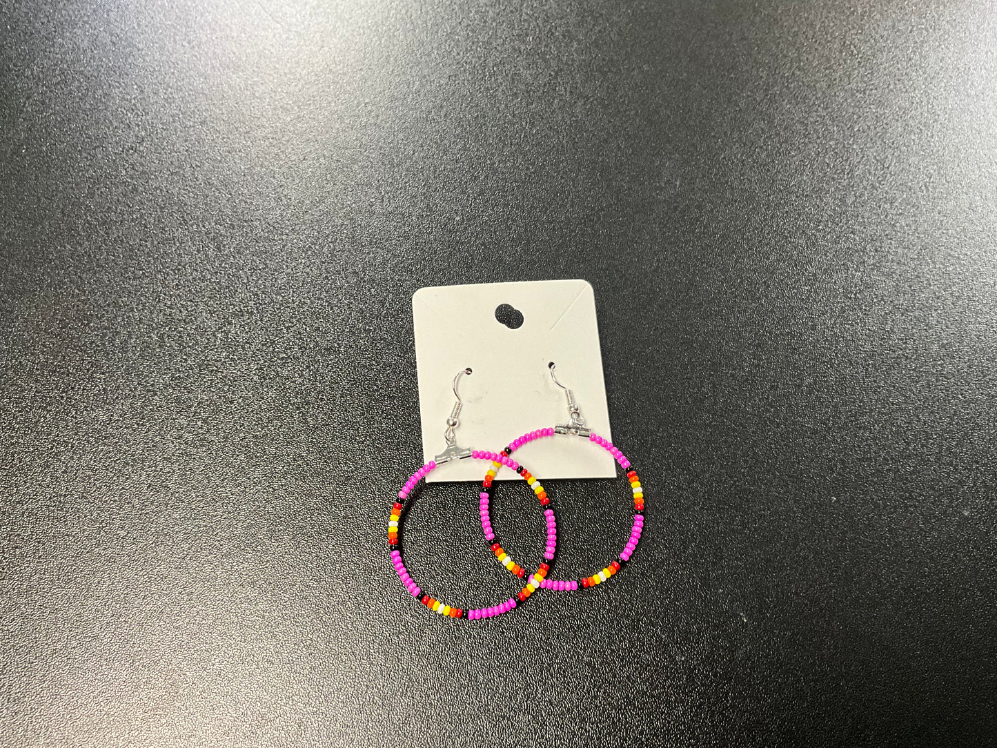 Beaded Hoop earring - Pink with Medicine Wheel colours
