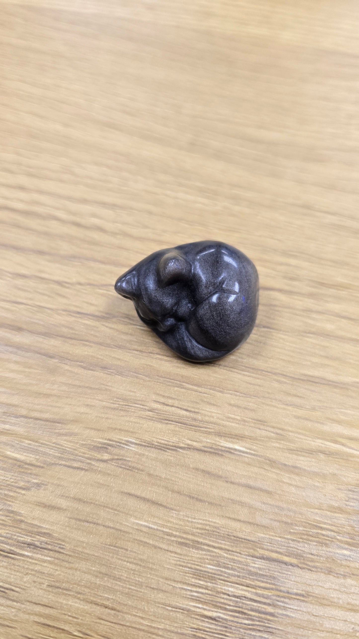 Silver Sheen Obsidian Sleeping Cat