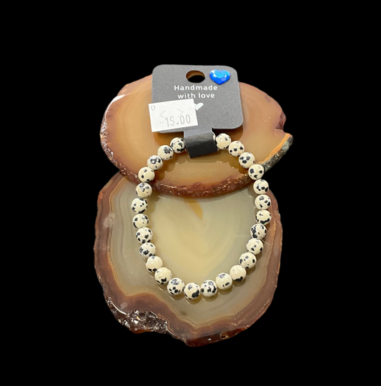 7 1/4in Dalmatian Jasper Beaded Bracelet
