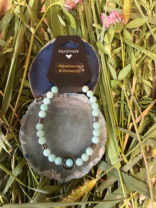 Influential Vibrations: Adjustable Bracelet - Aquamarine & Hematite