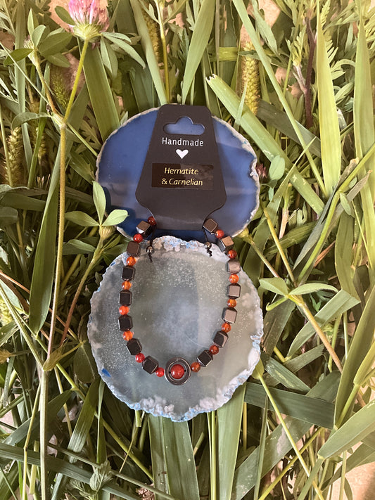Influential Vibrations Adjustable Bracelet - Hematite & Carnelian