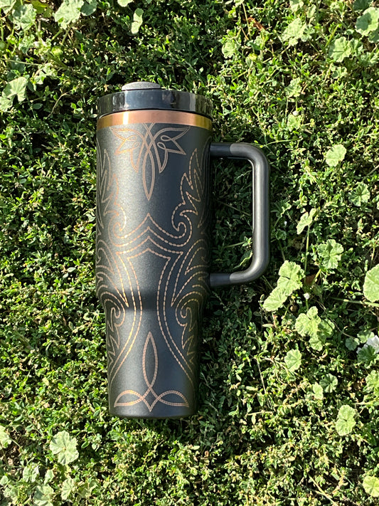 Golden Boot Stitch Print 40oz Black Tumbler - My Little Workbench