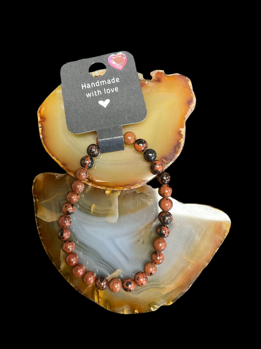 7 3/4in Mahogany Obsidian Beaded Bracelet