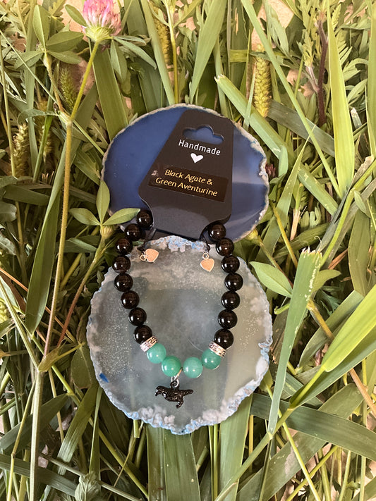 Influential Vibrations: Adjustable Bracelet - Black Agate & Green Adventurine