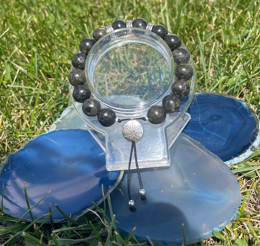 Influential Vibrations - Norwegian Black Labradorite Crystal Bead With Silver Charm