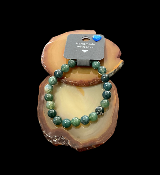 7 1/4in Moss Agate Beaded Bracelet