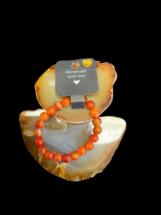 6 3/4in Red Carnelian Beaded Bracelet