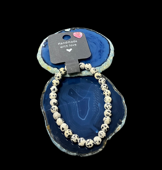 7 3/4in Dalmatian Jasper Beaded Bracelet