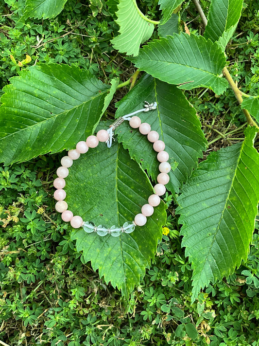 Peruvian Pink Opal & Water Clear Quartz Adjustable Bracelet