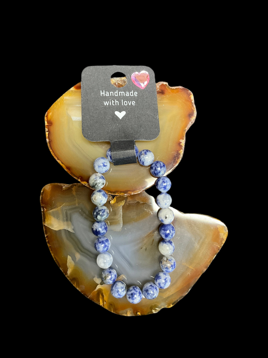 7 3/4in Blue Dot Jasper Beaded Bracelet