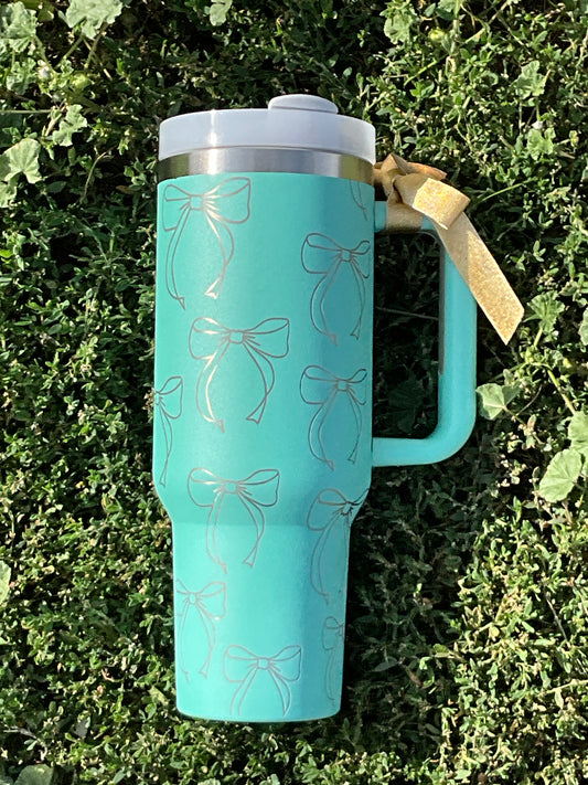 Teal with Ribbons 40oz Tumbler - My Little Workbench