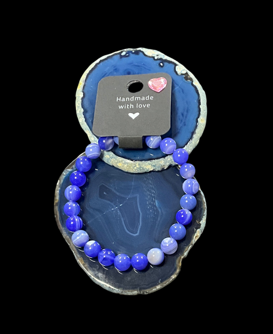7 3/4in Blue Agate Beaded Bracelet