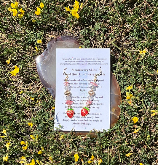Red Strawberry Beaded Earrings by Aligned Creations by Jess