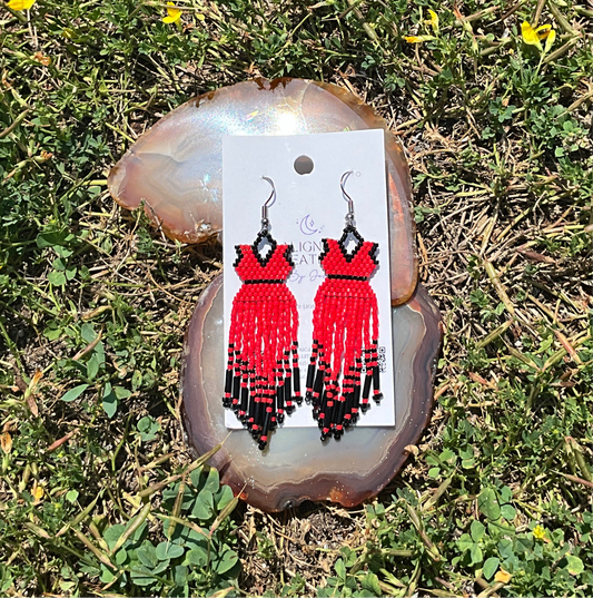 Red Dress Beaded Earrings by Aligned Creations by Jess