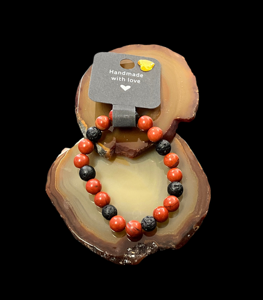 6 3/4in Jasper & Lavakite Beaded Bracelet