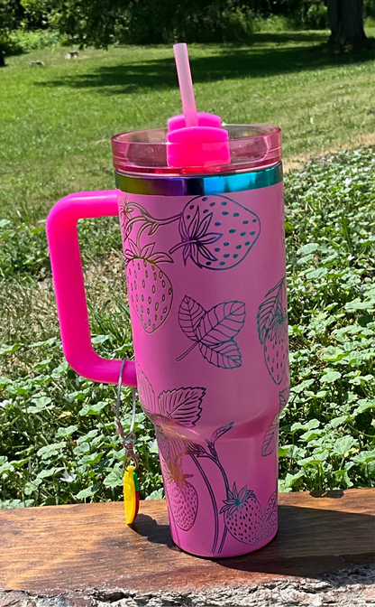 40oz. Pink Strawberry Tumbler - My Little Workbench