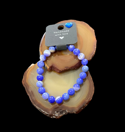 7 1/4in Blue Agate Beaded Bracelet