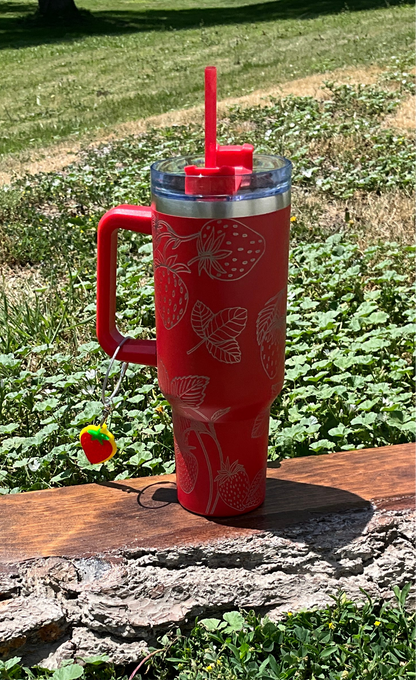 40oz. Red Strawberry Tumbler - My Little Workbench with Charm