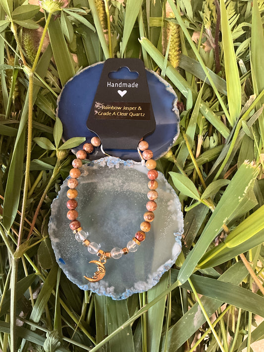 Influential Vibrations: Adjustable Bracelet - Rainbow Jasper & Grade A Clear Quartz
