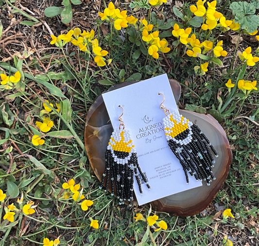 Aligned Creations By Jess - Small White/Yellow/Black Sun earrings