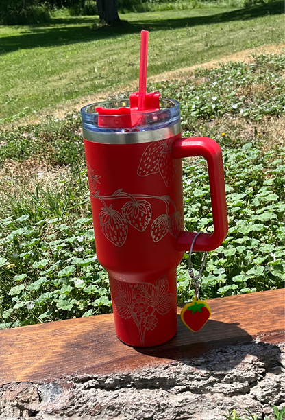 40oz. Red Strawberry Tumbler - My Little Workbench with Charm