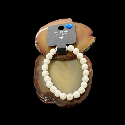 7 1/4in White Lava Beaded Bracelet