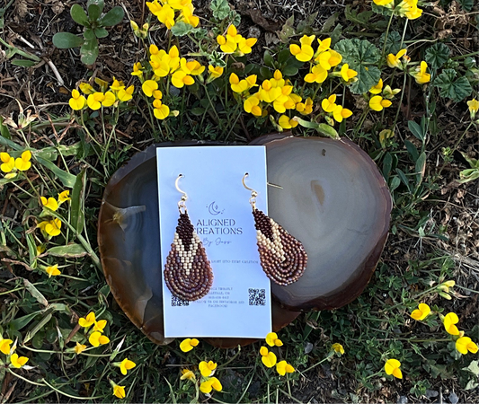 Aligned Creations By Jess - Medium Sized Earrings Burgundy/Off-White/Multicoloured beads
