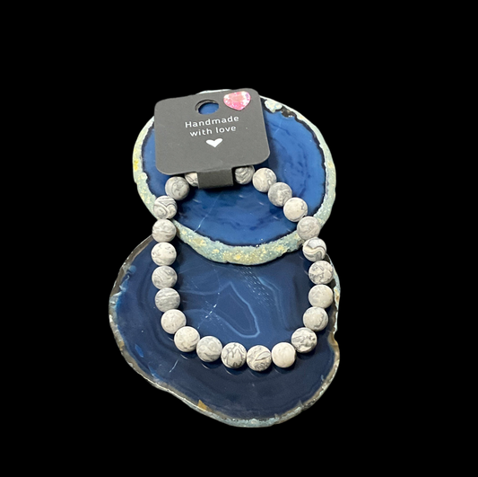 7 3/4in Grey Jasper Beaded Bracelet