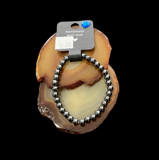 7 1/4in Hematite Beaded Bracelet