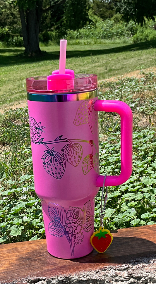 40oz. Pink Strawberry Tumbler - My Little Workbench