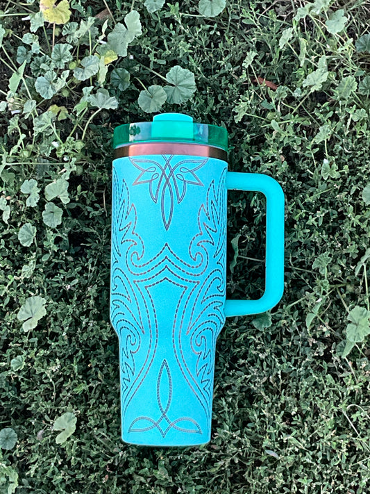 Boot Stitch Design 40oz Teal Tumbler - My Little Workbench