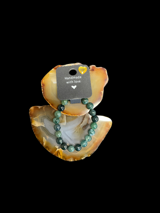 6 3/4in Moss Agate Beaded Bracelet