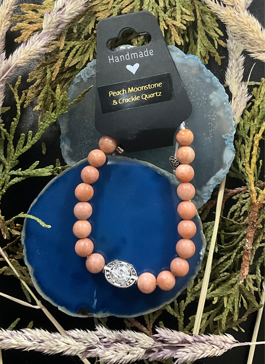 Influential Vibrations Adjustable Bracelet - Peach Moonstone & Crackle Quartz