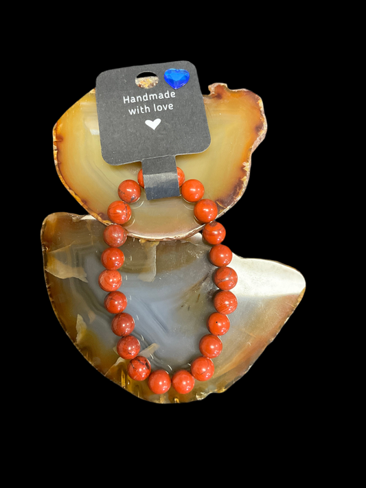 7 1/4in Red Jasper Beaded Bracelet