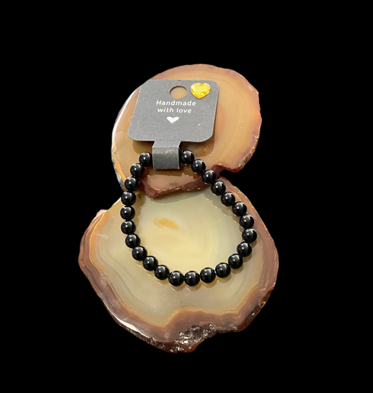 6 3/4in Obsidian Beaded Bracelet