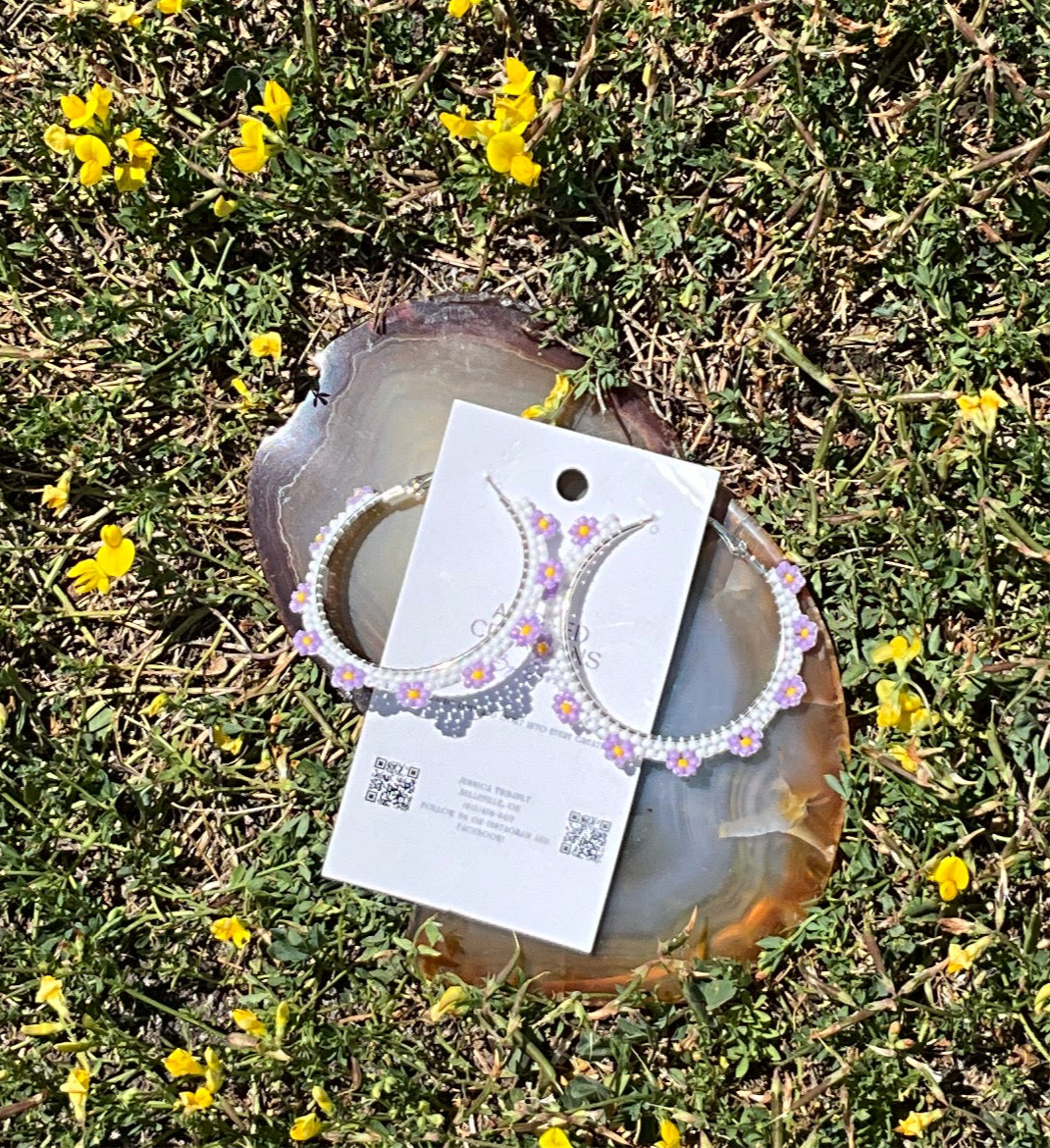 Beaded Flower Hoop Earrings by Aligned Creations by Jess