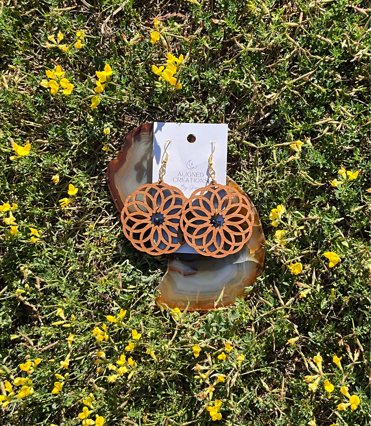 Wooden Earrings with Bead By Aligned Creations by Jess