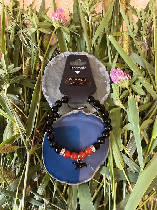 Influential Vibrations: Adjustable Bracelet - Black Agate & Carnelian