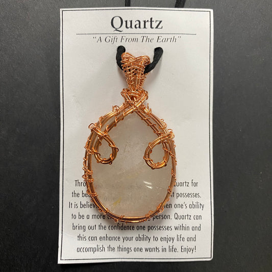 Clear Quartz Oval Copper Wrapped Necklace