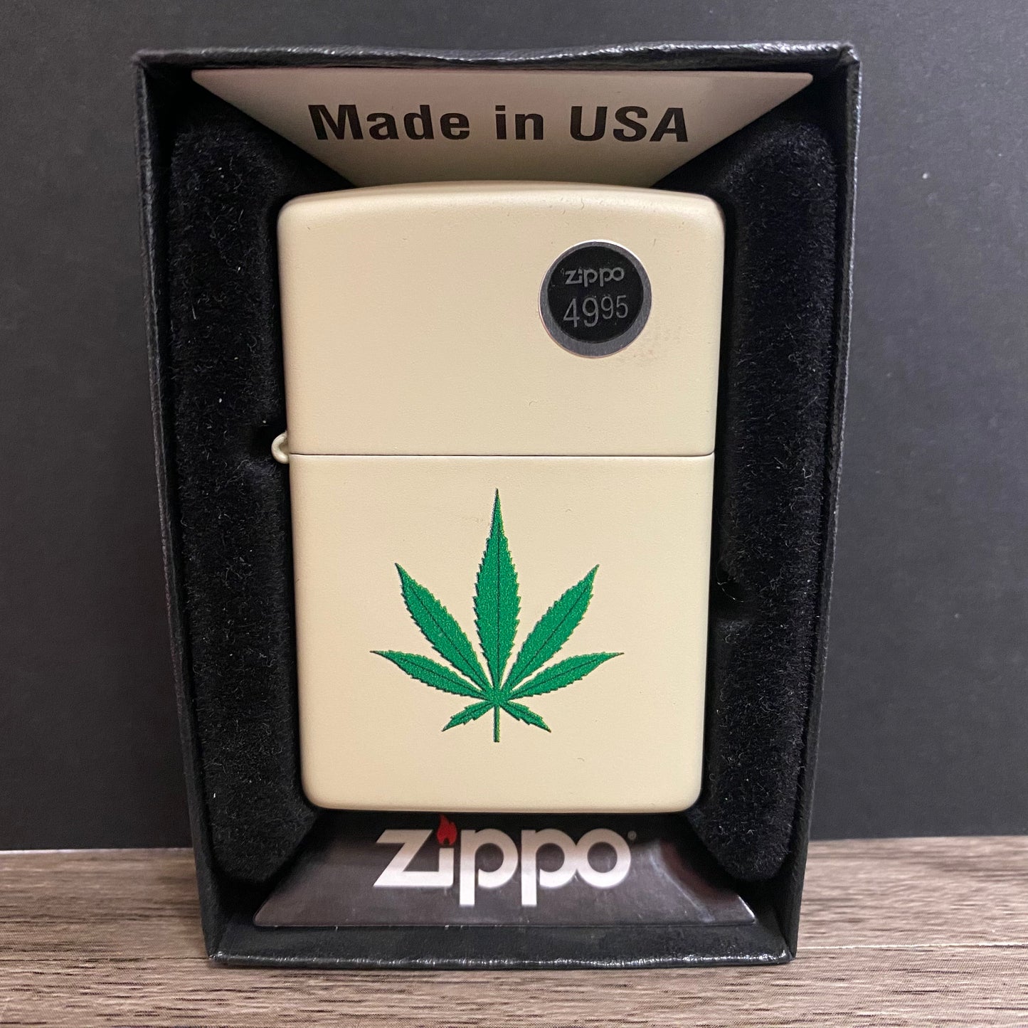 Cream Colour with Pot Leaf Zippo Lighter