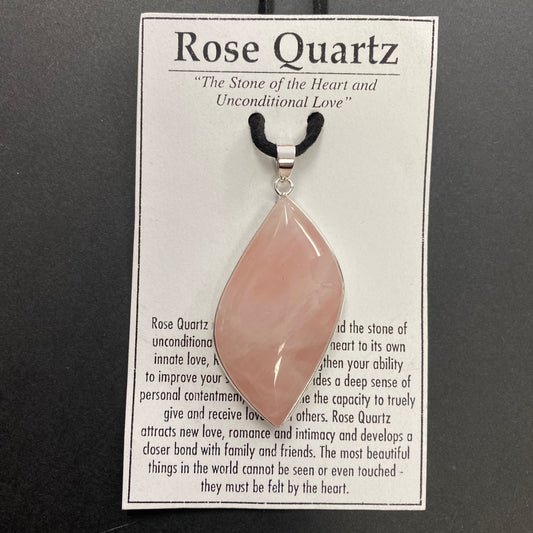 Rose Quartz Leaf Shape with Silver Bezel Necklace