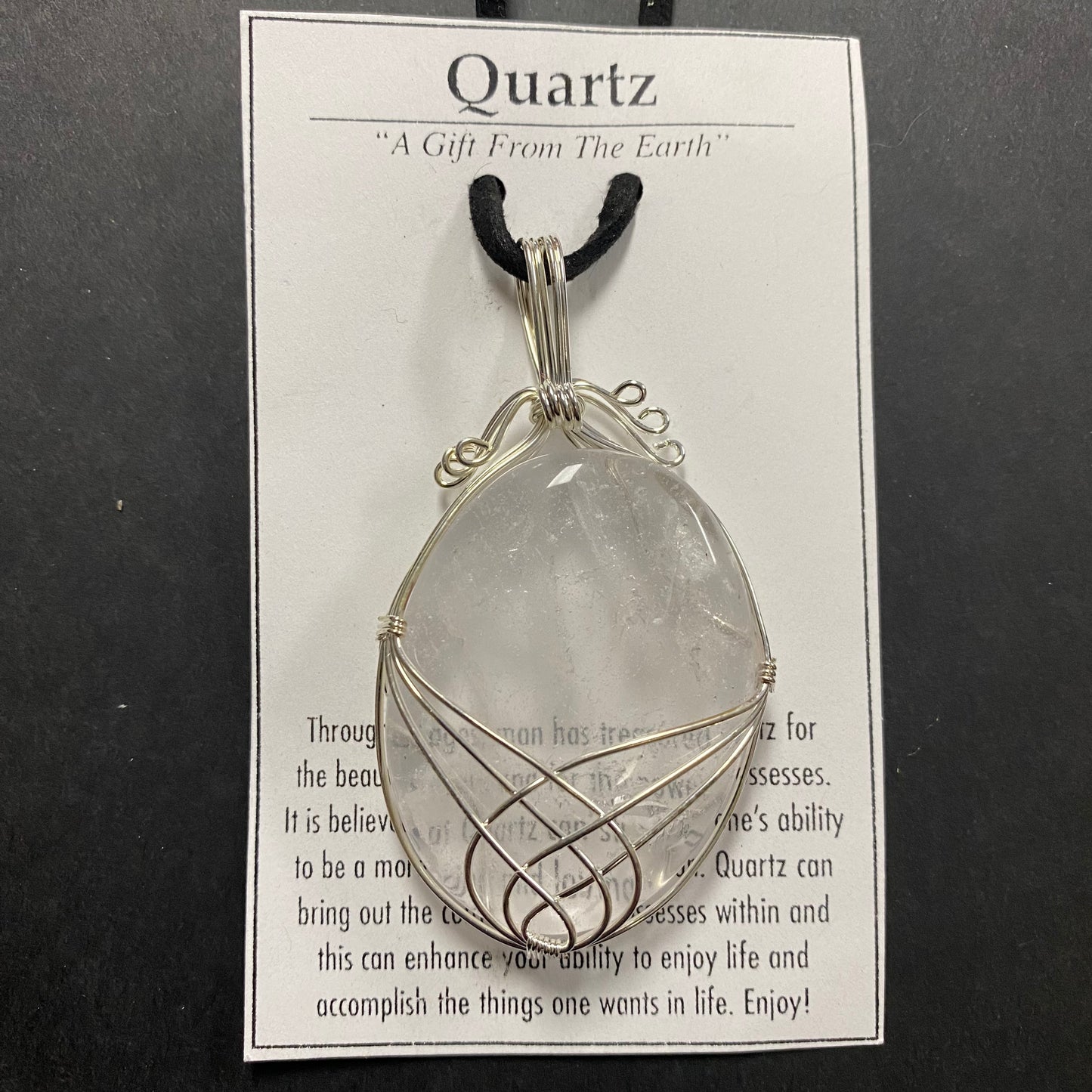 Clear Quartz Oval Silver Wrapped Necklace