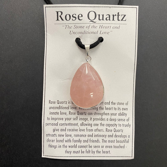 Rose Quartz Teardrop with Silver Bezel Necklace